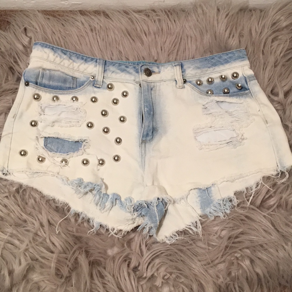 Distressed jean shorts